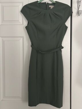 H&M Classic Olive Sheath Dress with Belt